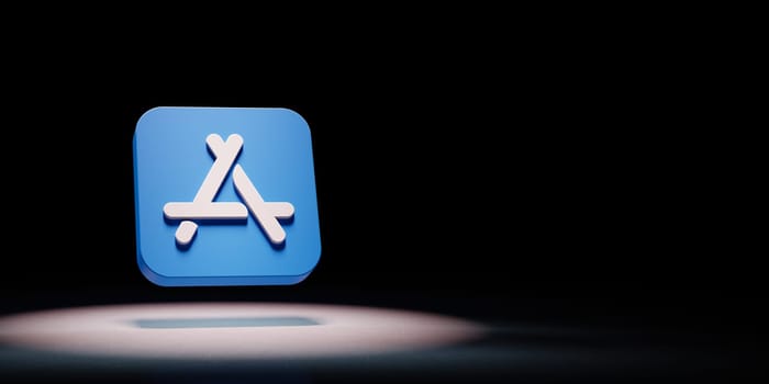 Apple App Store Icon 3D Symbol Shape Spotlighted on Black Background with Copy Space 3D Illustration