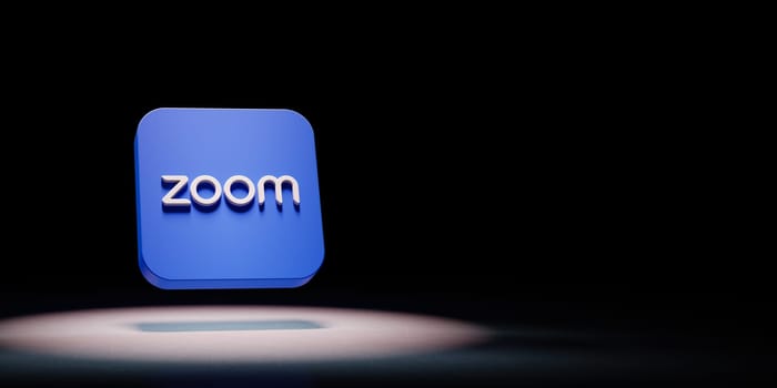 Zoom App Icon 3D Symbol Shape Spotlighted on Black Background with Copy Space 3D Illustration
