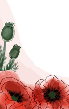 May 9. Banner for Victory Day. Symbolic red poppy on a white background. Vector illustration. Victory day poster. Poppy flower symbol of memory. World War II
