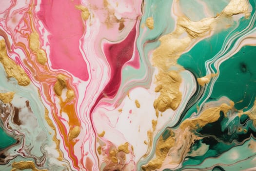 Beautiful pink, green and gold paint marble texture