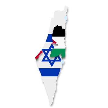 A Palestine Israel flag map on white background with clipping path 3d illustration