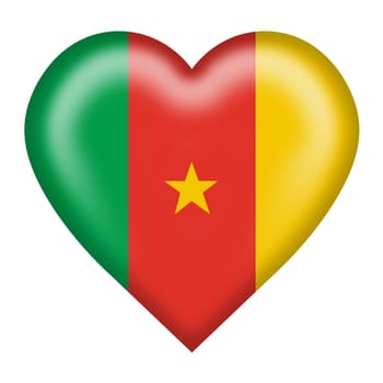 A Cameroon flag heart button isolated on white with clipping path 3d illustration
