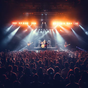 Rock concert with a huge crowd and a stage with lights