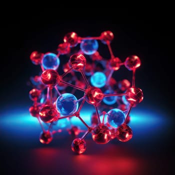 Molecular model with blue and red molecules connections