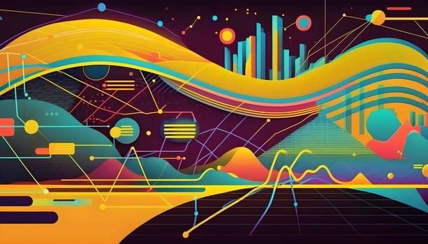 Big data abstract visualization concept in retro color palette. Infographic style illustration. AI Generative content