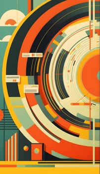 Big data abstract geometrical visualization concept in retro color palette. Vertical stories format template. AI Generative content