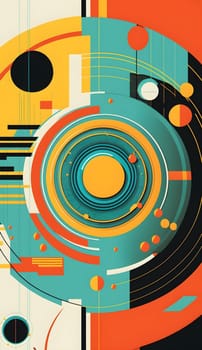 Big data abstract geometrical visualization concept in retro color palette. Vertical stories format template. AI Generative content