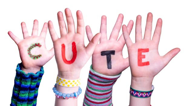 Children Hands Building Colorful English Word Cute. Isolated White Background.