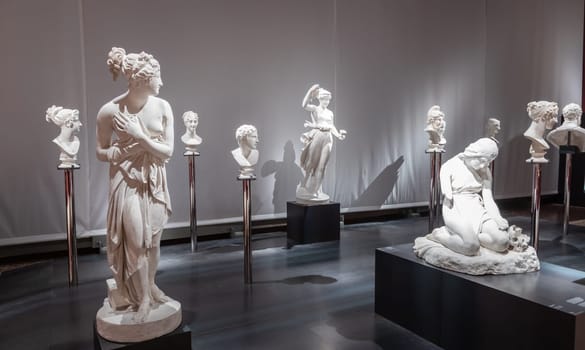 Bassano del Grappa, Italy - December 2022: art museum interior with famous ancient sculpture by Antonio Canova