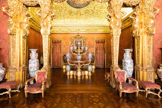 Turin, Italy - April, 2023: Royal Palace Chinese Cheramics Room. Luxury elegant ancient interior, circa 1860