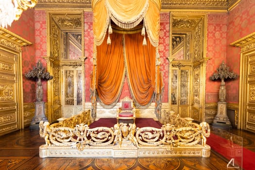 Turin, Italy - April, 2023: Royal Palace Throne Room. Luxury elegant ancient interior, circa 1860
