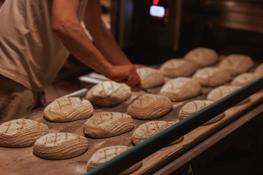 Organic Bakery - details of baker baking bread handmade