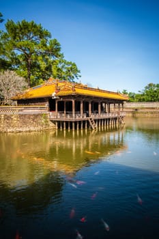 Lotus Pond and a pavilion at the site of the tomb of Emperor Tu Duc in Hue, Vietnam