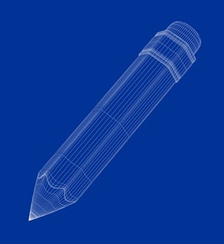 3D wire-frame model of pencil with eraser