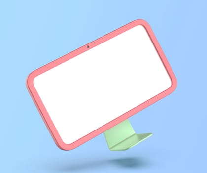 Cartoon style computer monitor on blue background