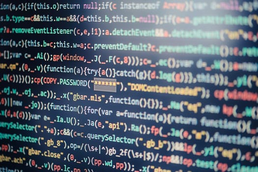 Hacker using computer, smartphone and coding to steal password and private data remotely from car. Screen displaying program code, website development, application building, password and private data. Access to the information, confidential personal data. Breaking protection. Stealing identity. Software cracking