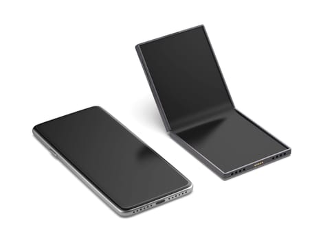 Two modern smartphones with different form factors on white background
