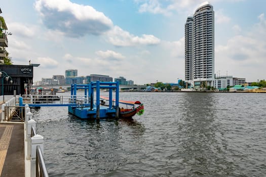 Bangkok,Thailand - Mar 30 , 2023 : Phra Arthit It is a pier on the Chao Phraya River. next to Santi Chai Prakan Park It is a pier that is close to tourist attractions and restaurants in Bangkok.
