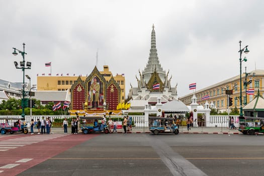 Bangkok,Thailand - April 16, 2023: Lak Mueang Bangkok (Bangkok City Pillar) shrine is a popular destination for foreign tourists. And Thai Buddhists who come to visit the beautiful architecture.