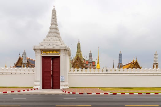 Bangkok,Thailand - April 16, 2023: Sawatdi Sopha Gate is the entrance and exit of the Temple of the Emerald Buddha (Wat Phra Kaew), the Grand Palace. on the east side Next to Sanam Chai Road