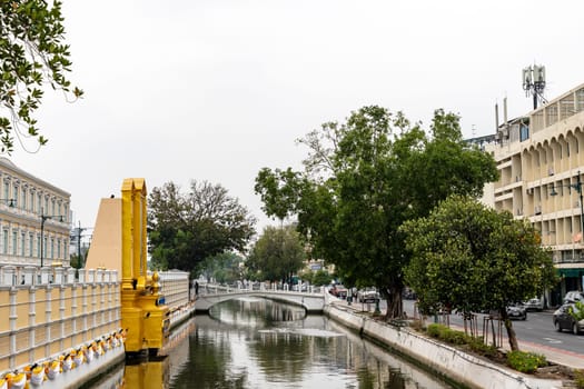 Bangkok,Thailand - April 16, 2023: The Khlong Rop Krung is a historical canal in Bangkok. Known for its beautiful scenery and traditional way of life. It's a great place to explore the city's cultural
