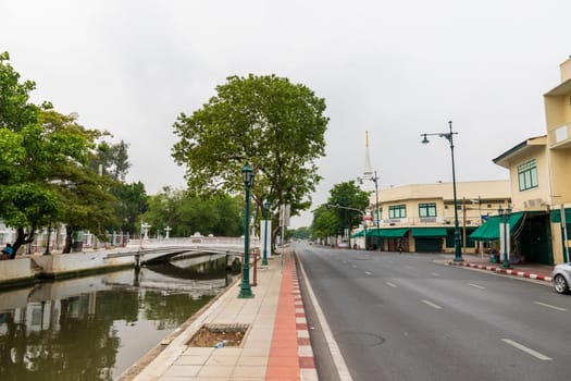 Bangkok,Thailand - April 16, 2023: The Khlong Rop Krung is a historical canal in Bangkok. Known for its beautiful scenery and traditional way of life. It's a great place to explore the city's cultural