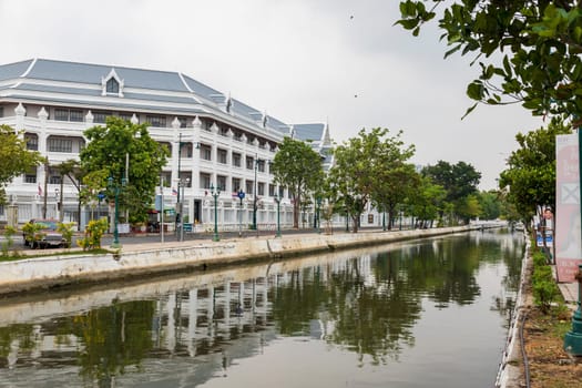 Bangkok,Thailand - April 16, 2023: The Khlong Rop Krung is a historical canal in Bangkok. Known for its beautiful scenery and traditional way of life. It's a great place to explore the city's cultural