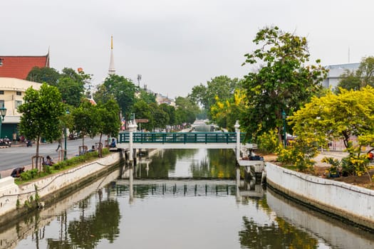 Bangkok,Thailand - April 16, 2023: The Khlong Rop Krung is a historical canal in Bangkok. Known for its beautiful scenery and traditional way of life. It's a great place to explore the city's cultural
