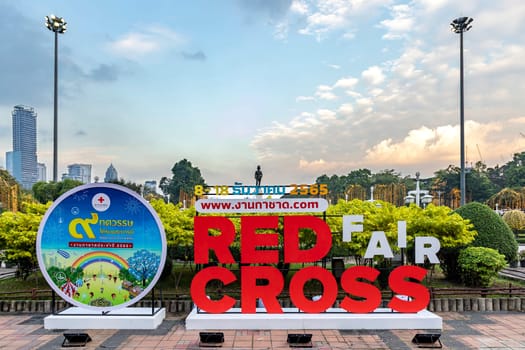 Bangkok, Thailand - Dec 8, 2022 :The first day of the Red Cross Fair Held between 8-18 December 2022, which is a big annual event. There are many shops from both government agencies and private sector