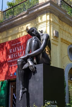 Venice, Italy - September 6, 2022:  59th Venice Art Biennale in Venice. Bronze sculpture Serenity by Carole A. Feuerman.