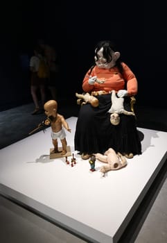 Venice, Italy - September 6, 2022:  59th Venice Art Biennale in Venice.  Seven Deadly Sins  by the Portugal artist Paula Rego