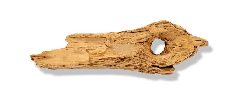 Light Driftwood With Small Whole, Isolated, White Background