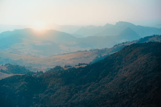 Mountain river valley landscape. Beautiful natural scenery before sunset. Dunajec river at the foot of Trzy Korony (Three Crowns) peak in the Pieniny Mountains