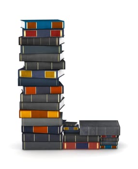 Letter L, stacked from many encyclopedy books in pile