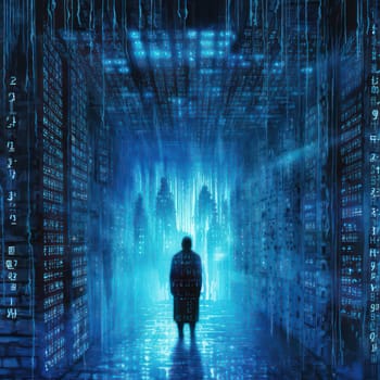 Matrix raining code with blue digits AI generated image