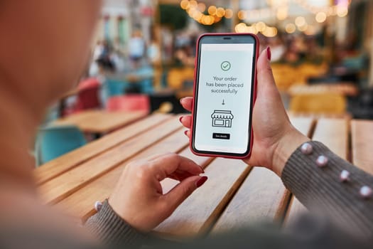 Online shopping. Buying product in online shop. Person paying using mobile payment app. Customer ordering item in e-shop on smartphone. E-commerce over internet. Sending money online