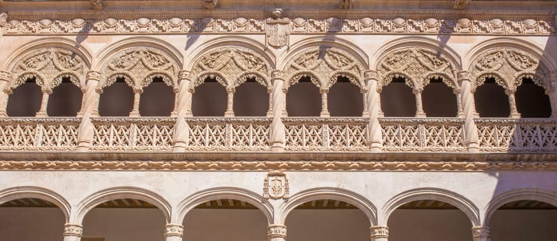 Valladolid, Spain - July 19th, 2020: Colegio de San Gregorio courtyard. Long format, Valladolid, Spain