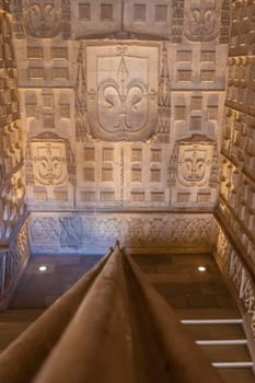 Valladolid Spain - July 18th 2020: San Gregorio College indoor stairs. Isabelline style building now housing the National Sculpture Museum Valladolid Spain