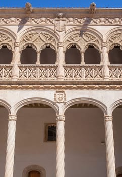 Valladolid, Spain - July 19th, 2020: Colegio de San Gregorio courtyard. Isabelline style building, Valladolid, Spain