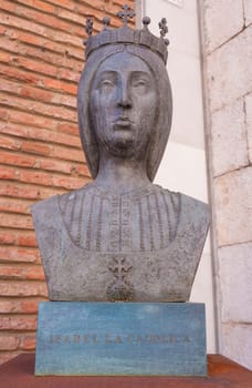 Valladolid, Spain - July 18th, 2020: Queen Isabella I of Castile bust. House Museum of Columbus and research centre for American history, Valladolid, Spain