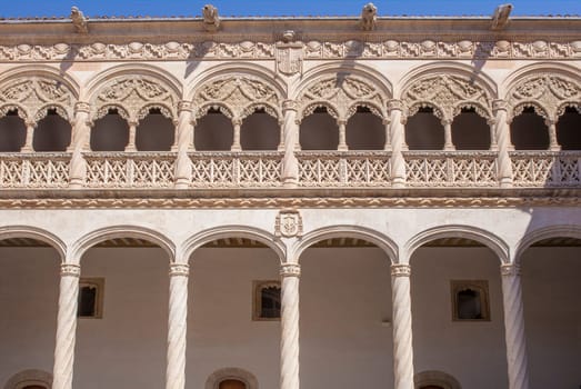 Valladolid, Spain - July 19th, 2020: Colegio de San Gregorio courtyard. Isabelline style building, Valladolid, Spain