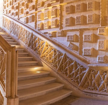 Valladolid Spain - July 18th 2020: San Gregorio College indoor stairs. Square format,. Valladolid, Spain