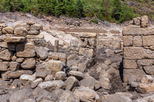 Old ruins of Vilarinho das Furnas, was a village, located in Campo de Geres, Terras de Bouro, on margins of River Homem, in 1972, it was intentionally submerged.