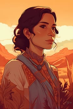 40-year-old Latina woman poses for a portrait in a breathtaking desert oasis. (generative AI)