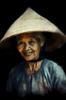 A 50-year-old Asian woman is being portrayed in a traditional dress. (generative AI)