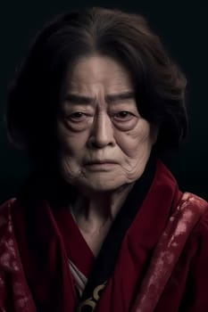 A 50-year-old Asian woman is being portrayed in a traditional dress. (generative AI)