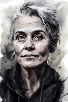 A 50-year-old Caucasian woman is being portrayed on a sandy beach near the ocean. (generative AI)
