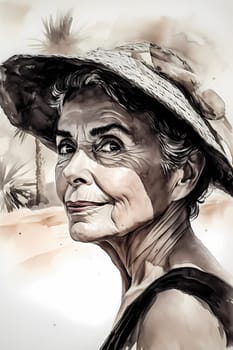 A 50-year-old Latina woman is being portrayed on a beautiful beach. (generative AI)