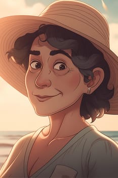 A 50-year-old Latina woman is being portrayed on a beautiful beach. (generative AI)