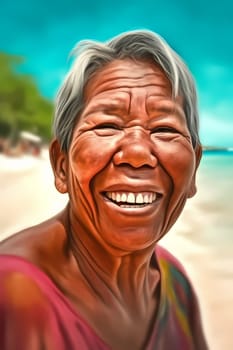 A 50-year-old Latina woman is being portrayed on a beautiful beach. (generative AI)
